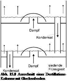 Подпись: Abb. 15.8 Ausschnitt einer Destillations- Kolonne mit Glockenboden 