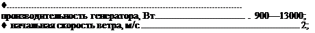 Подпись: ♦ производительность генератора, Вт 900—13000; ♦ начальная скорость ветра, м/с 2; 