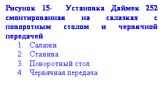 подпись: рисунок 15- установка даймек 252 смонтированная на салазках с поворотным столом и червячной передачей
1. салазки
2. станина
3. поворотный стол
4. червячная передача

5. 
