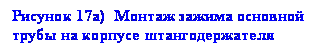 подпись: рисунок 17а) монтаж зажима основной трубы на корпусе штангодержателя