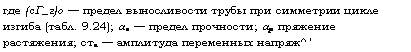 Подпись: где (сГ_г)о — предел выносливости трубы при симметрии цикле изгиба (табл. 9.24); ав — предел прочности; ар пряжение растяжения; ста — амплитуда переменных напряж^'