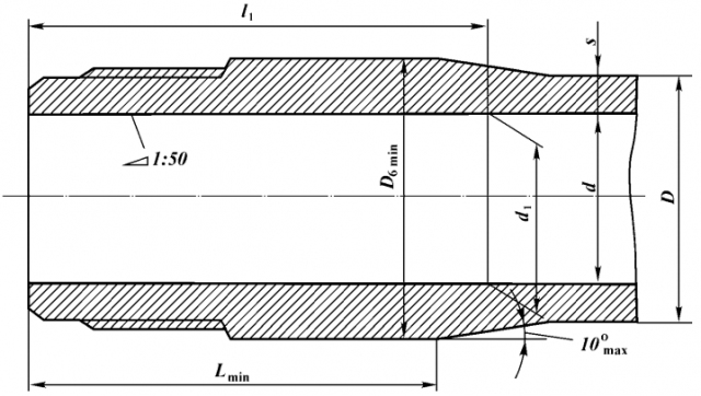 Черта и типоразмеры бурильных труб с высаженными концами и коническими стабилизирующими поясками типа 4